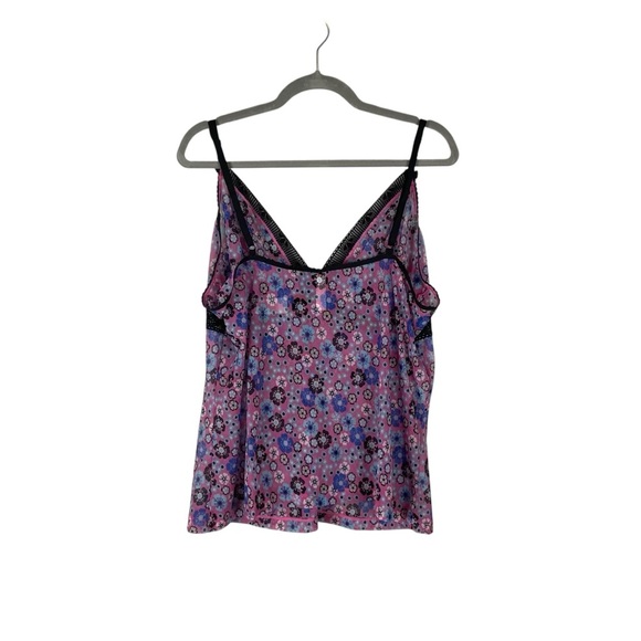 Cacique Floral Mesh Babydoll Cami with Black Lace Trim Pink Purple 26/28 - Picture 5 of 6
